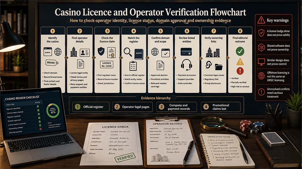 Casino licence and operator verification flowchart