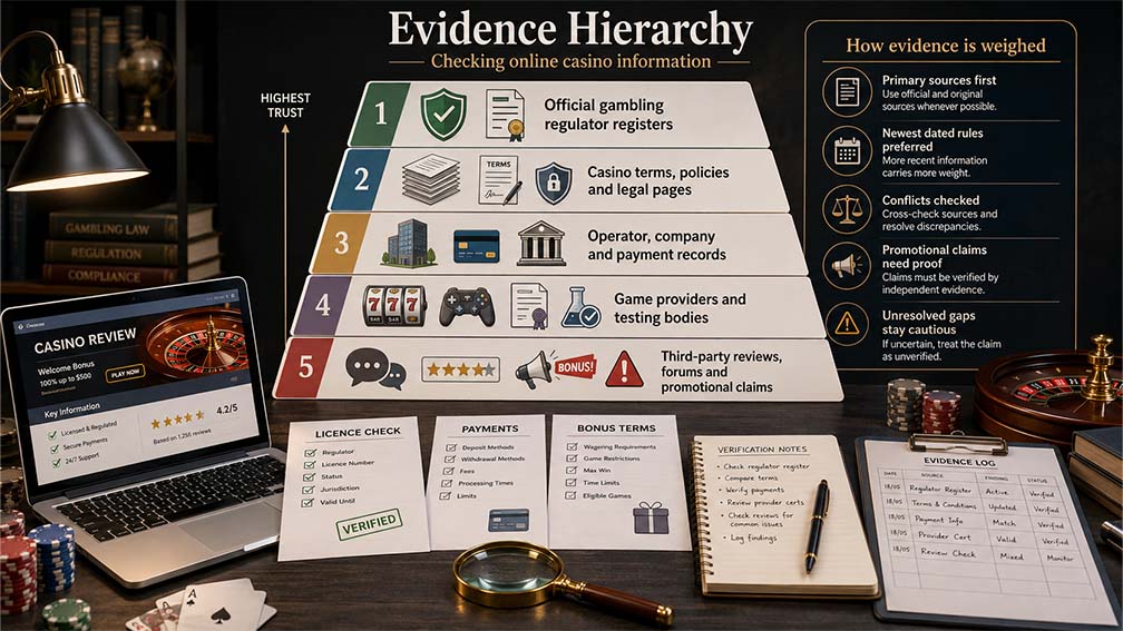 Evidence hierarchy for checking online casino information