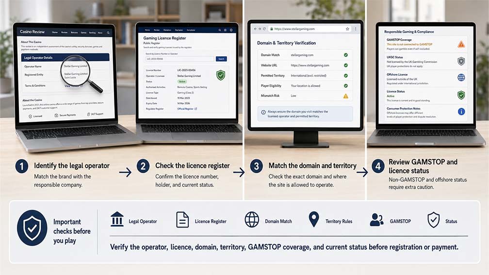 Licence and operator verification steps for online casino readers