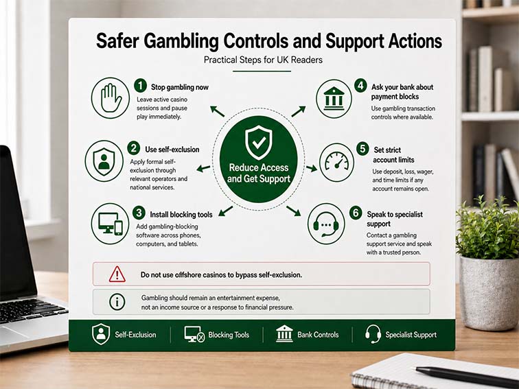 Safer gambling controls and support actions for UK readers