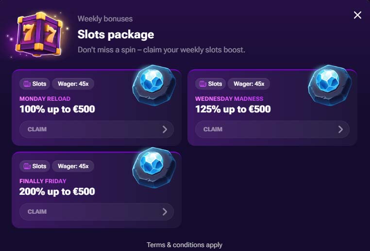 Spin Time casino weekly bonuses screenshot