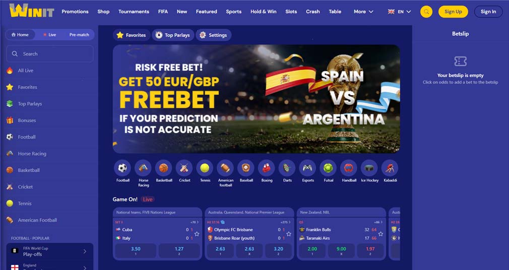 Win It casino sports betting screenshot