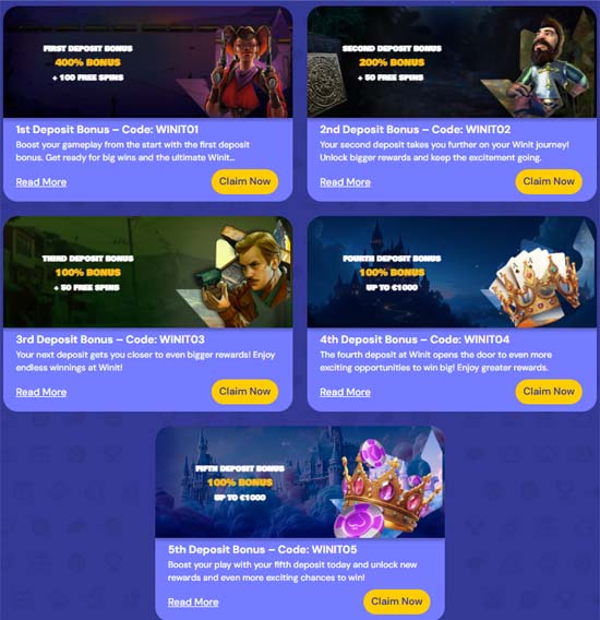 Win It casino welcome bonuses screenshot