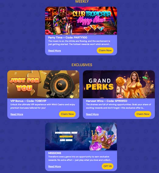 WinIt casino ongoing bonuses screenshot