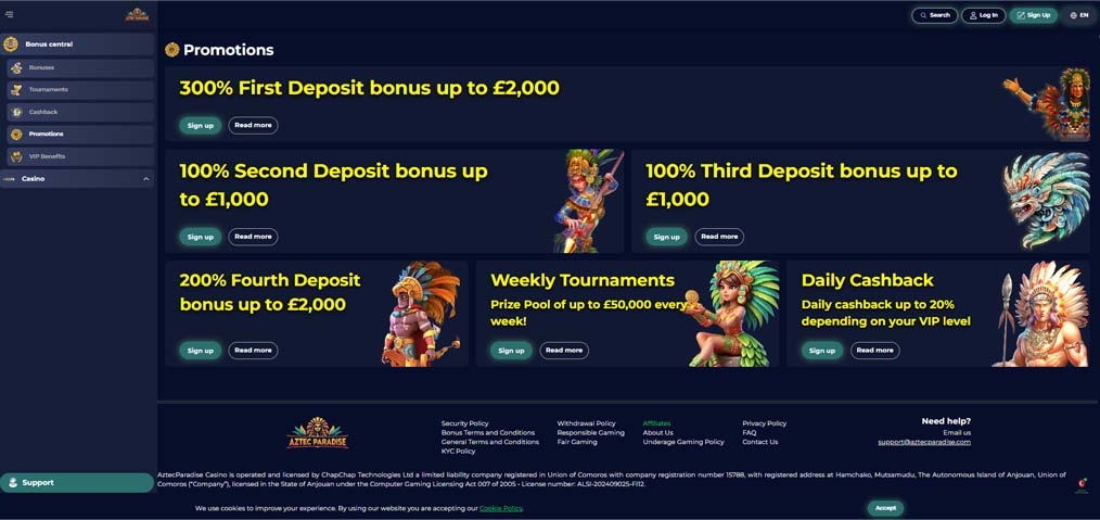 Aztec Paradise bonuses screenshot