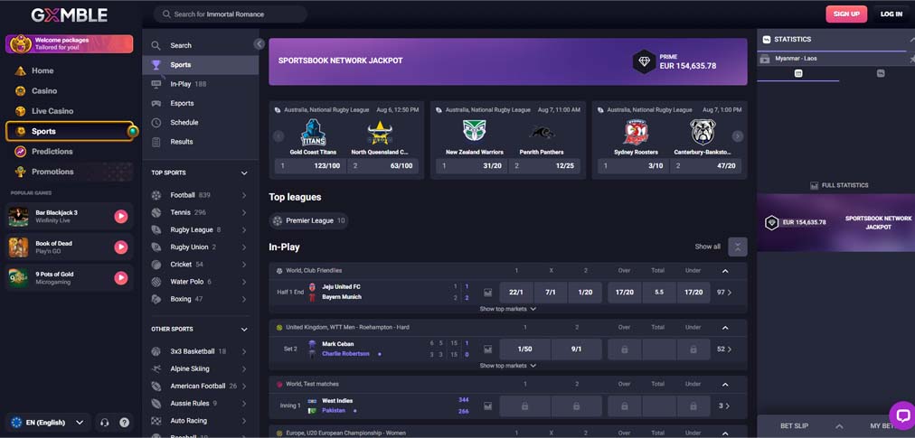 Gxmble casino sportsbook screenshot