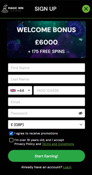 Magic Win casino signup screenshot