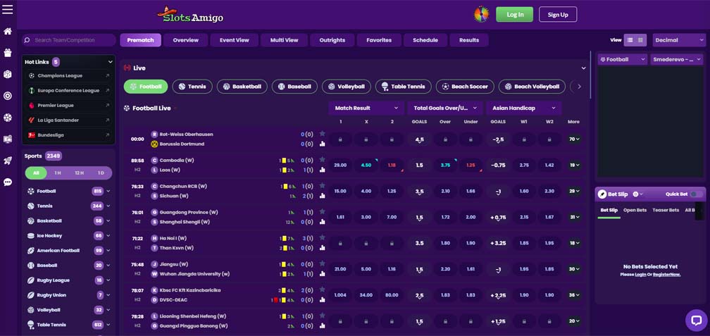 Slots Amigo casino sports betting screenshot