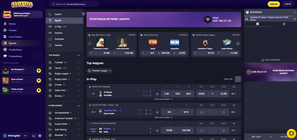 Slottio casino sports betting screenshot