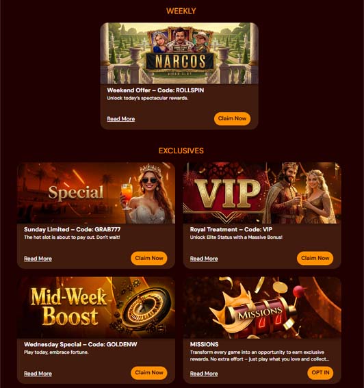 Spinscastle casino ongoing bonuses screenshot