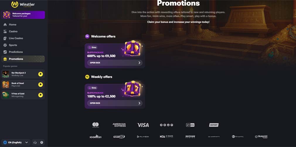 Winstler casino bonuses screenshot